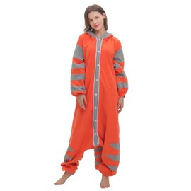 SimZoo Adult Animal Onesie Pajamas, Men and Women's Oange Raccoon Animal Cosplay Costume Sleepwear, One-Piece Unisex Homewear Medium
