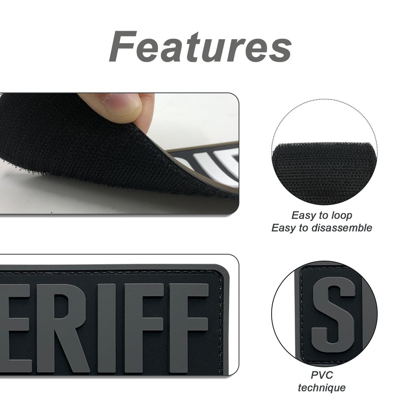 uuKen Sheriff Vest Patch Big 6x2 inch Subdued Black and