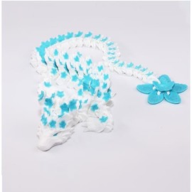 3D Printed Dragon, Cherry Blossom Dragon Fidget Toy, 28cm Petal Scales Toys, Desk Décor and Collectible (White Blue)