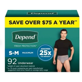 Depend Fresh Protection Adult Incontinence Underwear for Men Size S-M 92 Counts