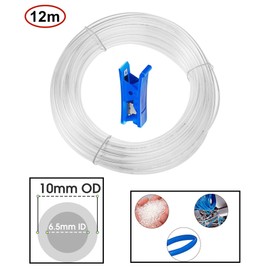 HUAZIZ 12 Metres Polyurethane Pneumatic Hose Flexible Compressed Air Hose Outdoor 10 mm x Inner 6.5 mm Transparent + 1 x Hose Cutter