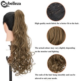Cybelleza Clip-In Ponytail Extensions, Ponytail Hairpiece, Hair Extensions Like Real Hair, Braid Extension, 60 cm, 130 g, Wavy Curly, Straight Hair Thickening for Women (Golden Brown)