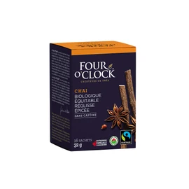Four O'Clock Organic Fairtrade Chai Tea Licorice Spice, Non-Gmo, Kosher, Gluten-Free, 16 Count, 32g