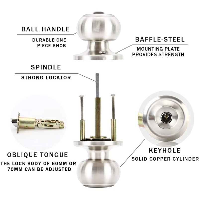 AMOTOFO Door Knobs with Lock Round Style Knob, Perfect for