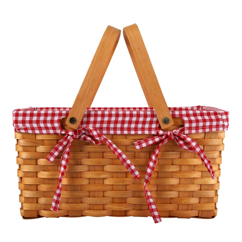 Yesland Picnic Basket, Natural Woven Basket with Double Folding Handles,