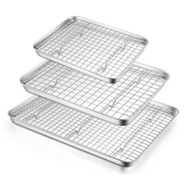 TeamFar Baking Sheet with Rack Set (3 Pans + 3 Racks), Stainless Steel Baking Pan Cookie Sheet with Cooling Rack, Non Toxic & Heavy Duty, Easy Clean & Dishwasher Safe