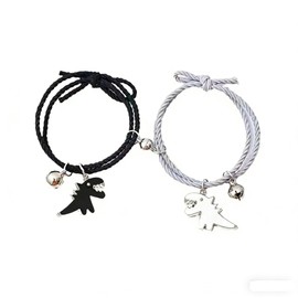 Fuqimanman2020 2PS Dinosaur Couple Attraction Love Heart Matching Bracelets Set Stretch Braided Rope for Couple Lover Friendship Relationship Best Friend Jewelry-Black Gray