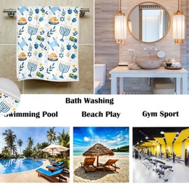 Pfrewn Happy Hanukkah Chanukah Menorah Hand Towels Hanukkah Jewish Holiday Blue Bathroom Towel Rustic Kitchen Dish Guest Towel Seasonal Christmas Decoration 16x30 in