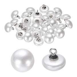 HARFINGTON 30pcs Plastic Buttons 0.39" (10mm) Mushroom Type Domed Round Sewing Button Craft Sewing Accessories with Silver Shank for Jacket Coat Shirt Wedding Dresses, White