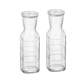 Bormioli Rocco Frigoverre Future Carafe Set of 2-33.75 Oz. Glass Bottles with Silicone Gasket Seal & Multi-Use Lid for Water, Juice & Wine Serving - Freezer to Microwave Safe, Made in Italy