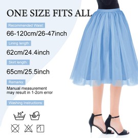 AUYAO Women's Tulle Skirt, Ladies Elastic High Waist Layered Skirt, Women Tulle Tiered Layered Skirt Ballet Tutu Prom Party, Mesh A-line Midi Skirt for Women Girl for Daily Prom Carnival(Lake Blue)