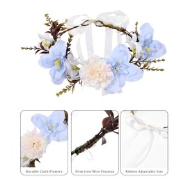 AWAYTR Flower Crowns for Women Flower Headband Adjusatble Flower Girl Headpiece Headband Fairy Crown for Bridal Wedding Festival Party Photo (White)