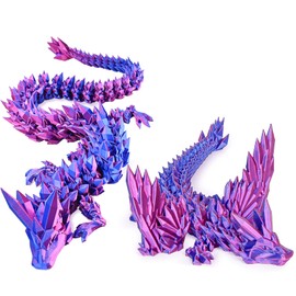 12“Crystal Dragon Without Wings & 9”Winged Articulated Dragon, 3D Printed Bulk Unique Funny Graduation Gifts for Kids, Executive Desk Fidget Toys Adults, Bath Pool water Toy (Gradient Deep Purple-Red)