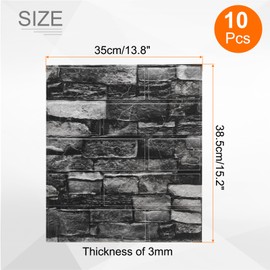 sourcing map 10pcs 3D Brick Effect Wall Panels 14.5 Sq Ft Coverage Peel and Stick Brick Wall Tile, 13.8"x15.2" Waterproof Brick Design Wallpaper Backsplash, Rock Black