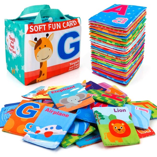 Mini Tudou 26 PCS Baby Soft Alphabet Cards, ABC Learning Flash Cards with Storage Bag, Washable Soft Letter Early Educational Toy for Babies Infants Toddlers Boys and Girls 0 1 2 3 Years Old