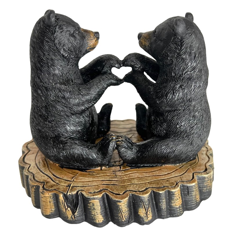 Two Black Bears Heart Hands Figurine – 6” Wide Whimsical