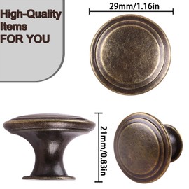 YOIPE Pack of 10 Flat Round Mushroom Shape Drawer Pulls Anique Broze Furniture Cupboard Zinc Alloy Dresser Knobs Door Window Pull Handles Cabinet Hardware for Closet Wardrobe Pulls with Screws