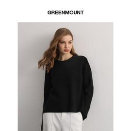 GreenMount Cashmere Sweaters for Women Essential Crewneck Ribbed Long Sleeve Pullover Sweater (Black)