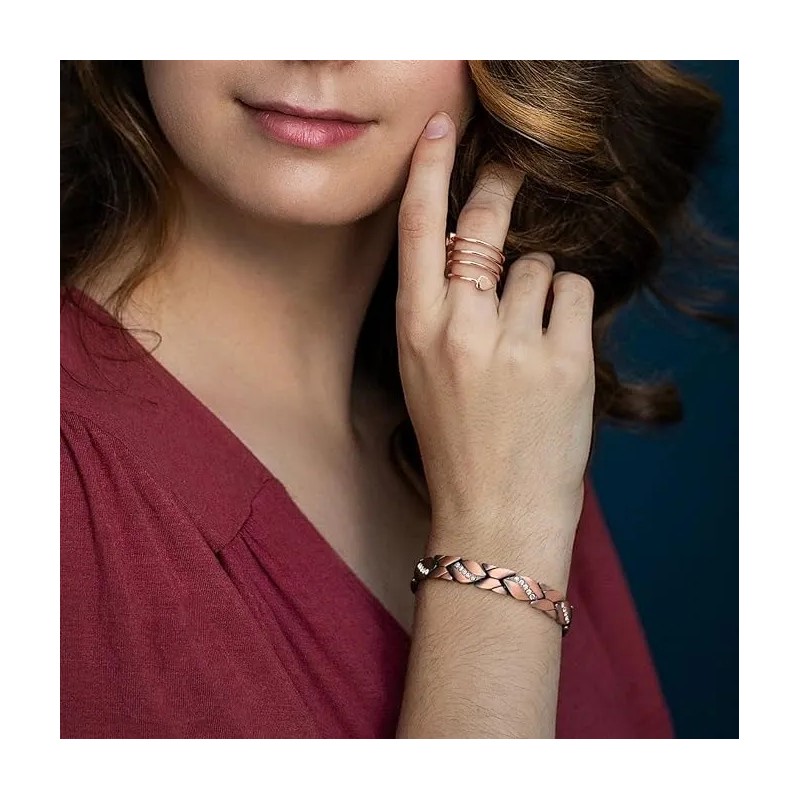 Pulsera De Terapia Cobre Puro Magnética Zircón Para Mujer Marrón