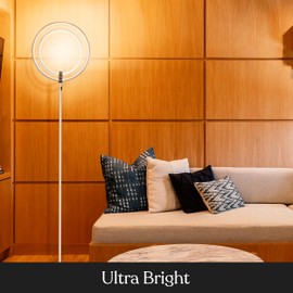 Brightech Eclipse Dimmable LED Floor Lamp, Modern Torchiere Floor Lamp for Living Rooms & Offices – Super Bright Tall Lamp with Dimmable Options for Reading, Standing Lamp Living Room Décor - Silver