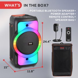 Pyle Bluetooth Party Speaker, 160W Bluetooth Party Box Speaker with True Wireless Stereo System, Powerful Bass and Clear Treble, Carry Bag, Tripod, TWS, FM Radio, USB, AUX and Mic Inputs, 15"x12"x24"