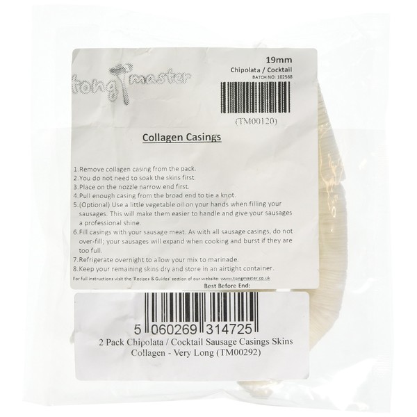 2 Pack Chipolata / Cocktail Sausage Casings Skins Collagen - Very Long