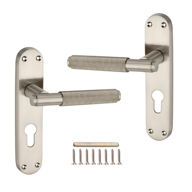 Infinity Decor Satin Nickel Knurled Euro Lever Lock Door Handle