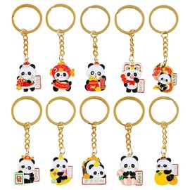 CAMOSE Cute Panda Keychain for Girls and Boys, Kawaii Panda Keychain for Backpack, Car, Purse, Accessories, Panda Charm Gifts for Birthday, Christmas, Pack of 10, red, Unit size