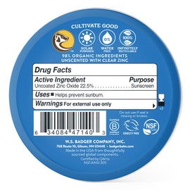 Badger Reef Safe Sunscreen Tin, Unscented SPF 40 Sport Mineral Sunscreen, 98% Organic, 80min Water Resistant Travel Size Hawaii Approved, 2.4 oz Tin, 2-Pack