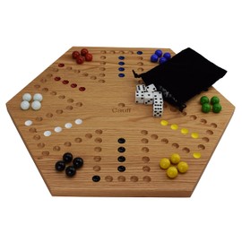 Solid Oak Double Sided Marble Board Game Hand Painted by Cauff (16 inch)