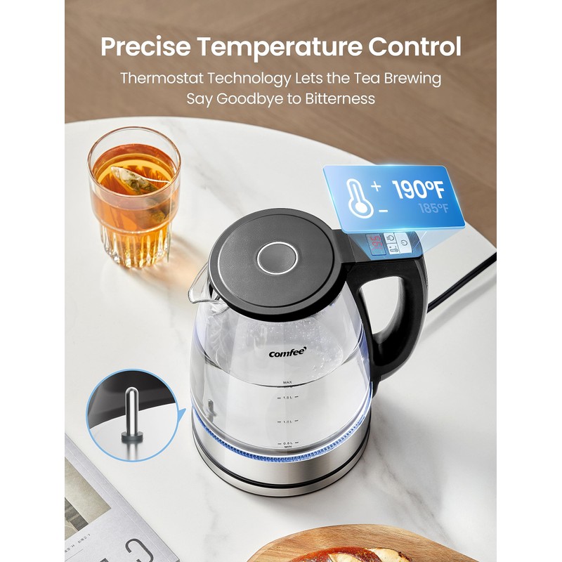COMFEE' 1.7L Glass Tea Kettle and Kettle Water Boiler -