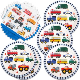 ZPMC Traffic Cars Transportation Party Supplies，Transport Vehicle Theme plates and nakpins，Transport Vehicle Party Decorations for Kids Boys (car) plates