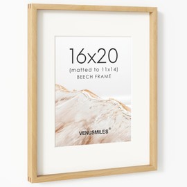 16 x 20 Picture Frame, USA-Sourced Natural Beech Wood Photo Collage Frame with HD Tempered Glass, Modern Simple 16x20 Wooden Frame Matted to 11x14, Vertical & Horizontal Wall Hanging Display