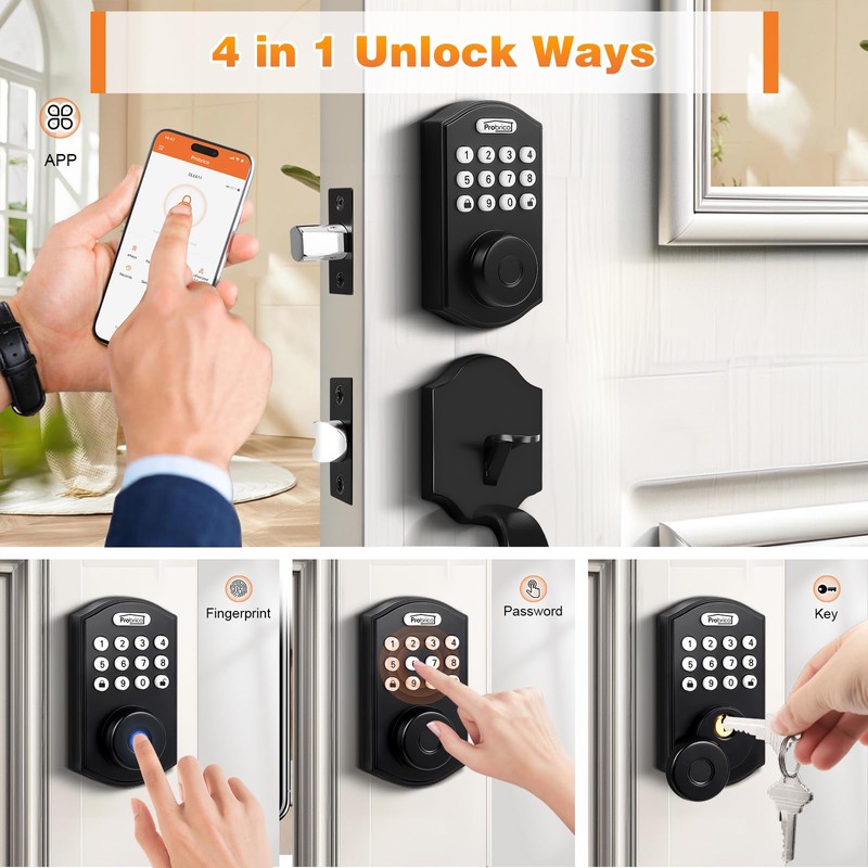 Probrico Fingerprint Keyless Entry Door Lock with Handle, Smart Front