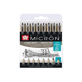 Sakura Pigma Micron fineliner Set | 7 Sizes + 1 Pigma Micron PN for Free, Black (POXSDK8S)