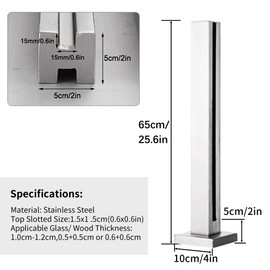 Glass Railing Post-2 PCS Glass Stair Railing Post System for 10-12mm Glass, Stainless Steel 304 Staircase Handrail Balusters with Rubbers, Metal Balustrade 65cm Suitable for Stairs (Silvery, End Post)