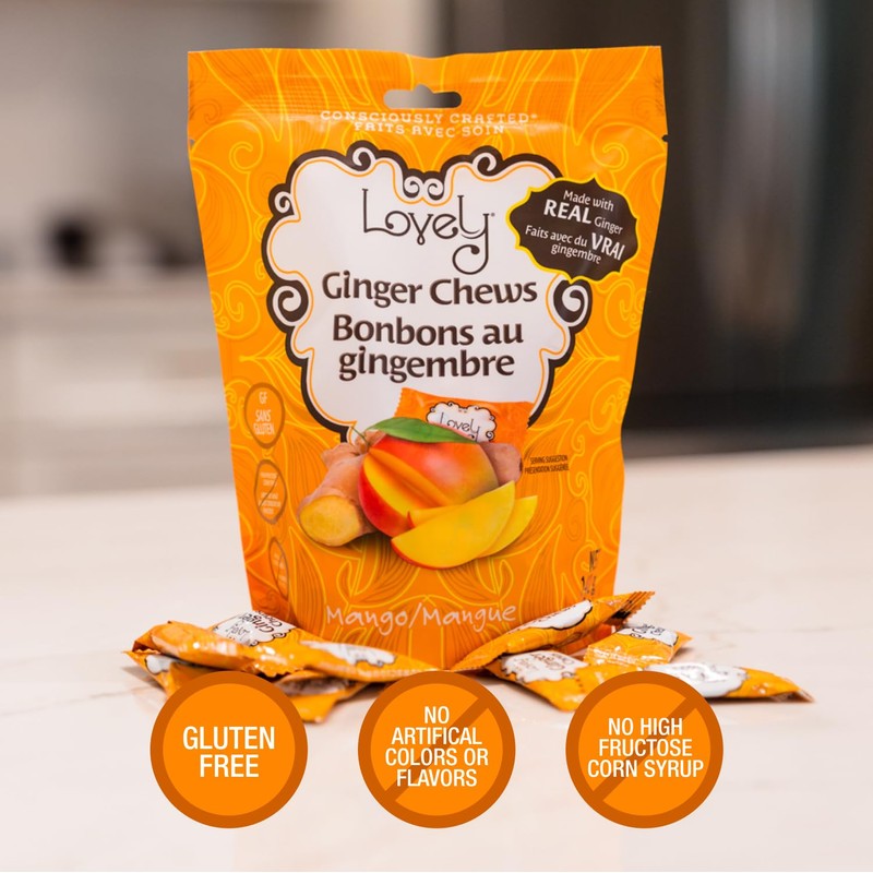 Lovely Candy Co. Mango Ginger Chews, Made with Real Ginger,