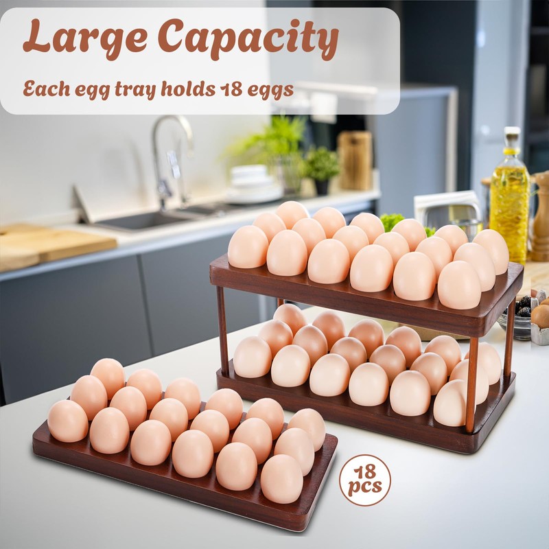 YOUEON Acacia Wooden Egg Holder with Double Layers, Detachable Wooden