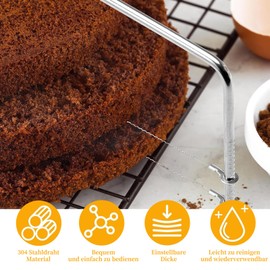 Diffaxy Tortenschneider, Professioneller Kuchenschneider aus Edelstahl 32 cm, Doppellagiger Schneiddraht, Tortensäge-Draht höhenverstellbar für gleichmäßige Tortenschichten
