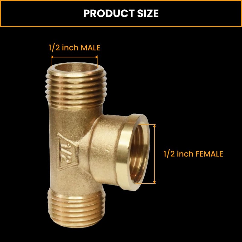Brass Pipe Tee 1/2" Male x 1/2" Female x 1/2