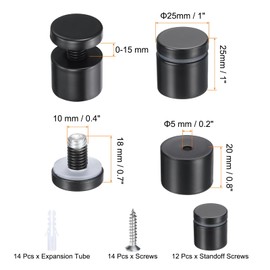 sourcing map 12 Pcs 1" x 1" Standoff Screws Stainless Steel Wall Mount Sign Mounting Hardware Kit with 14pcs Screws for Hanging Acrylic Glass Signs Advertising Boards, Black