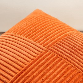 Sungeek Set of 2 Corduroy Cushion Covers, Cross Stripes Pattern, Corduroy Cushion Cover, Sofa Cushion, Decorative Patchwork Design, Decorative Cushion Covers for Living Room (50 x 50 cm, Orange)