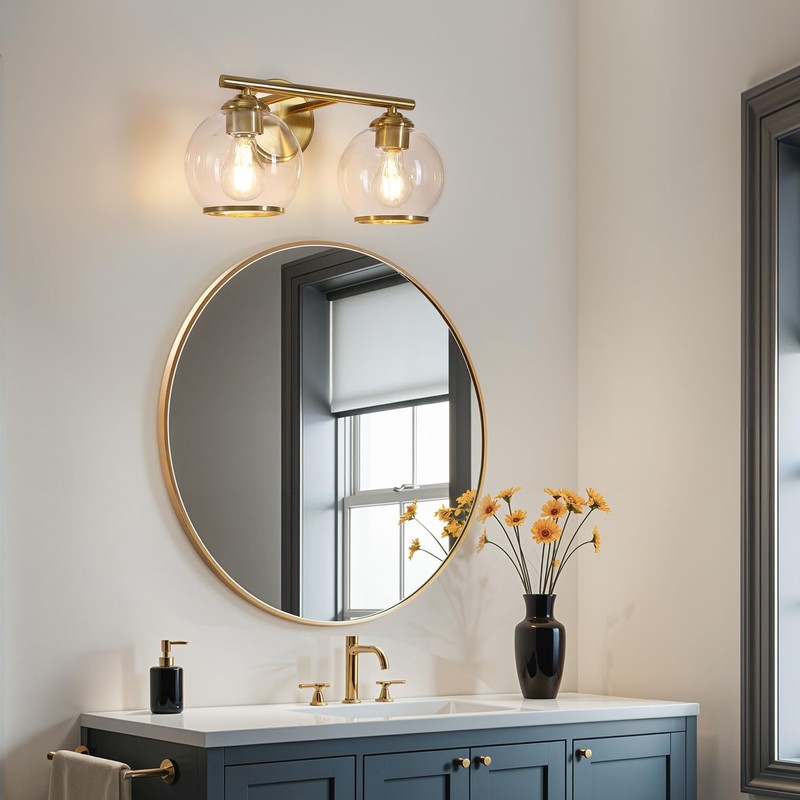 Mecgirn Brushed Gold Bathroom Vanity Light Over Mirror, 2 Light