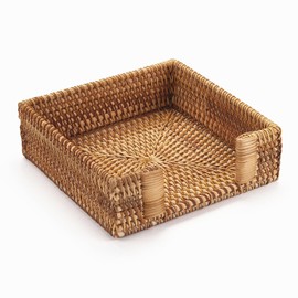 Rattan Napkin Holder Square, 7.5" x 7.5" x 2.5", Wicker Napkin Tray, Woven Guest Towel Holder for Restaurant/Kitchen/Bathroom/Christmas Table Decor