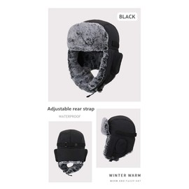 ZffXH Men's Trapper Hat, Black Winter Fur Aviator Hunter Hat with Ear Flaps, Mens Bomber Hat, Eskimo Waterproof Elmer Fudd Trooper Hat, Fleece Cap with Flap, Adult Ski Hat with Ear Cover