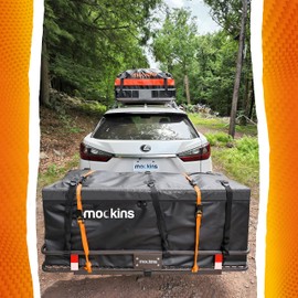 Mockins 16 Cu Ft Hitch Cargo Carrier Bag Waterproof | 58" x 24" x 20" Heavy Duty Cargo Bag for Trailer Hitch Cargo Rack | Abrasion Resistant Vinyl Vehicle Soft-Shell Luggage Carrier with Straps & Lock