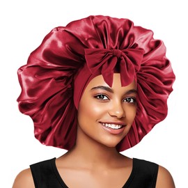 Ycxvacop Large Satin Bonnet,Silk Bonnet for Sleeping,Women Hair Bonnet with Tie band,Soft Night Sleep Caps for Women Braids Curly Hair,Jumbo Bonnets Hair Wrap with Adjustable Straps(Red)