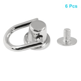Seimneire 6 Pieces D Ring Stud Screw Ball Head Buttons, Versatile Purse Rotatable Ball D Ring Stud, Sturdy Metal Ring, Ideal DIY Leather Purse Backpack Belt Craft (Silver)