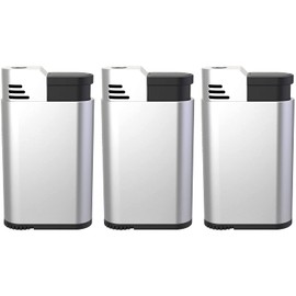 Palio Torcia Single Jet Flame Lighter, Refillable, Adjustable Torch Flame, Wind Resistant, Simple, Functional, Pocket Size, Durable Metal Body, Silver, Pack of 3