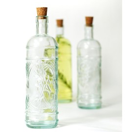 Couronne Co. Olive Branch Recycled Glass Oil or Vinegar Bottle with Pour Spout, B6541P15, 11 Inch Tall, 16.1 Ounce, Cobalt Blue